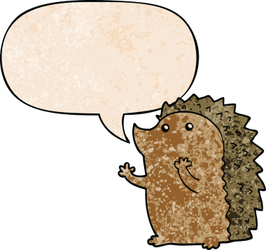 bir insan tarafından çizilmiş eski dokuda konuşma baloncuğu olan kirpi çizgi filmi.