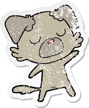 Bir insan tarafından çizilmiş bir karikatür köpeğinin sıkıntılı çıkartması.