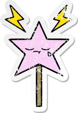 Bir insan tarafından çizilmiş sevimli bir çizgi film sihirli değneğinin sıkıntılı çıkartması.