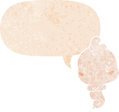 Konuşma baloncuğu olan çizgi film hayaleti bir insan tarafından çizilmiş dertli retro tarzı