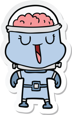 Bir insan tarafından çizilmiş mutlu çizgi film robotunun çıkartması.