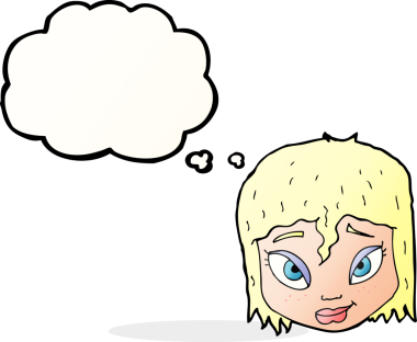 Bir insan tarafından çizilmiş düşünce baloncuklu kadın yüzü.