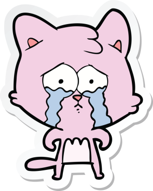 Bir insan tarafından çizilmiş ağlayan bir kedinin çıkartması.