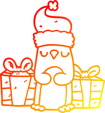 Bir insan tarafından çizilmiş şirin bir noel pengueninin sıcak gradyan çizimi