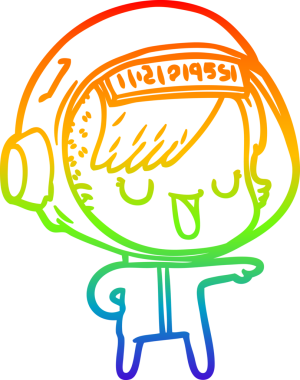 Gökkuşağı gradyan çizgi çizimi bir insan tarafından çizilmiş astronot bir kadın.