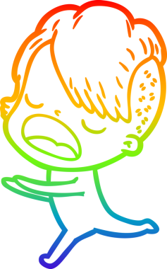 Gökkuşağı gradyan çizgi çizimi bir insan tarafından çizilen havalı hippi kız çizimi