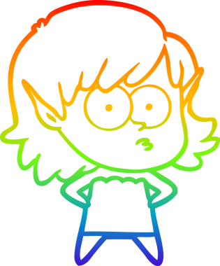 Gökkuşağı gradyan çizgi çizimi bir insan tarafından çizilmiş bir elf kızı