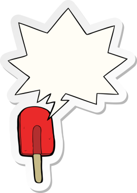 Bir insan tarafından çizilmiş konuşma balonu çıkartmalı buz lolipopu.