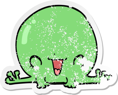 Bir insan tarafından çizilmiş karikatür kurbağasının sıkıntılı çıkartması.