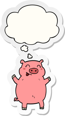 Düşünce baloncuklu çizgi film domuzu insan tarafından çizilmiş bir çıkartma.