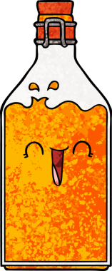 Bir insan tarafından çizilmiş eski bir meyve suyu şişesi.