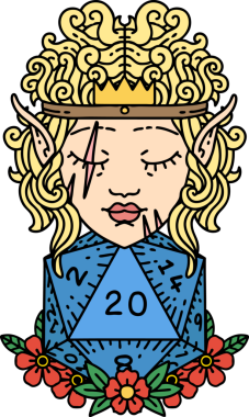 Retro Dövme Tarzı Bir insan tarafından çizilmiş doğal 20 zarlı barbar karakter