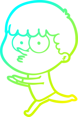 Bir çizgi film karakteri çizen soğuk gradyalı meraklı çocuk bir insan tarafından çizilmiş.