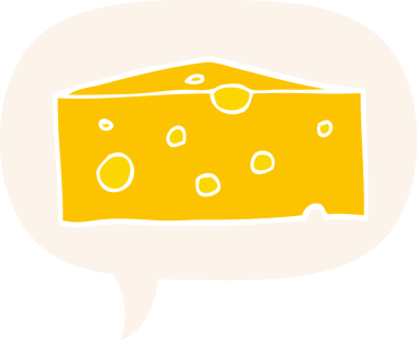 Konuşma baloncuklu çizgi film peyniri bir insan tarafından çizilmiş.