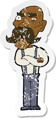 Bir insan tarafından çizilmiş kızgın yaşlı bir adamın gerilmiş çıkartması.