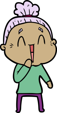 Bir insan tarafından çizilmiş mutlu yaşlı kadın çizgi filmi.