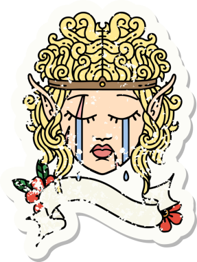 Bir insan tarafından çizilmiş ağlayan barbar bir elf karakterinin grunge çıkartması.