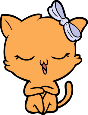 Bir insan tarafından çizilmiş kafasında yay olan çizgi film kedisi.