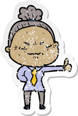 Bir insan tarafından çizilmiş, sıkıntılı bir karikatür çıkartması.