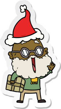 Kol altında sakallı, kolunda Noel Baba şapkası olan neşeli bir adamın el yazısı.