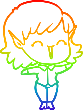 Gökkuşağı gradyan çizgi çizimi bir insan tarafından çizilmiş bir elf kızı