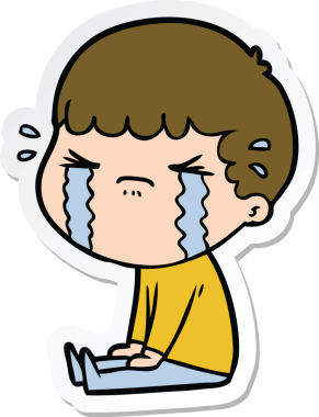 Bir insan tarafından çizilmiş, ağlayan bir çizgi film karakterinin çıkartması.