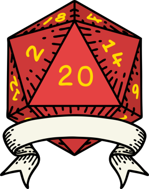 Retro Dövme Biçimi Doğal 20 kritik vuruş D20 zar bir insan tarafından çizildi