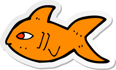 Bir insan tarafından çizilmiş karikatür balığının çıkartması.