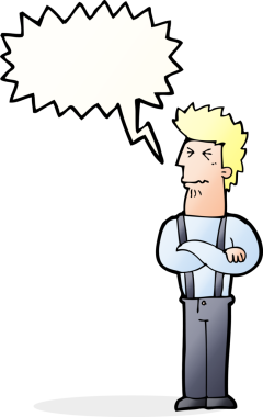Bir insan tarafından çizilmiş konuşma baloncuğuyla rahatsız bir adam.