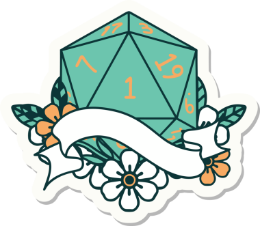 Bir insan tarafından çizilmiş doğal bir d20 zar etiketi.