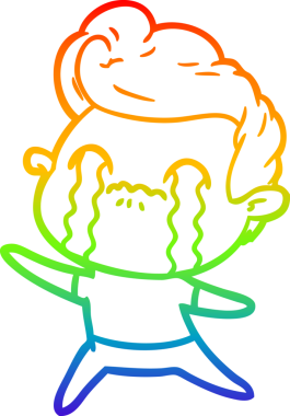 Gökkuşağı gradyan çizimi bir insan tarafından çizilmiş ağlayan bir karikatür adamı çiziyor.