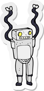 Bir insan tarafından çizilmiş komik robotun çıkartması.