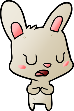 Bir insan tarafından çizilmiş çizgi film tavşanı konuşuyor.