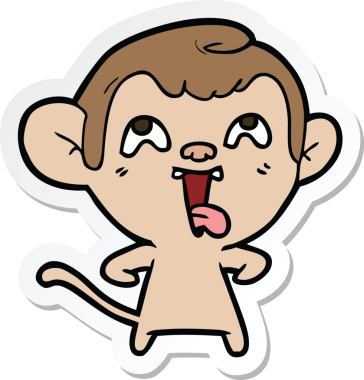 Bir insan tarafından çizilmiş çılgın bir maymun çıkartması.