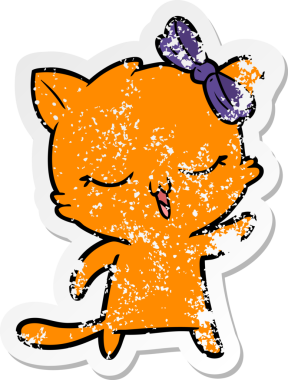 Bir insan tarafından kafasında fiyonk olan çizgi film kedisinin sıkıntılı çıkartması.