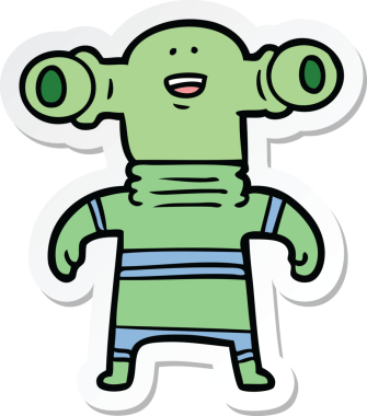 Bir insan tarafından çizilmiş dost canlısı bir uzaylı çizgi film çıkartması.