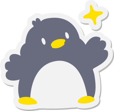 Bir insan tarafından çizilmiş yıldız çıkartmalı şirin bir Noel pengueni.