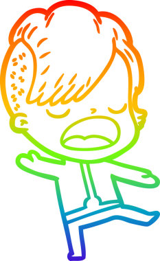 Gökkuşağı gradyan çizgi çizimi. Bir insan tarafından çizilmiş havalı bir hippi kız.