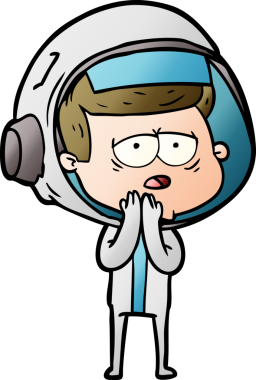 Bir insan tarafından çizilmiş yorgun astronot çizgi filmi.