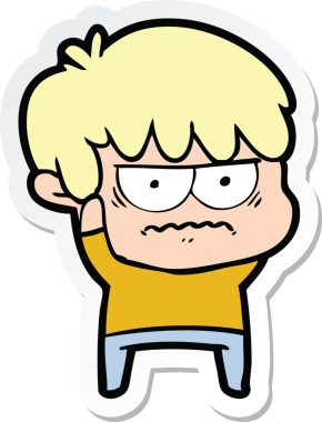 Bir insan tarafından çizilmiş kızgın bir çizgi film çocuğunun çıkartması.