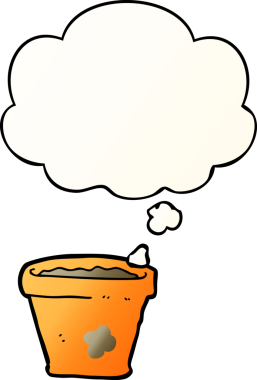 Düşünce baloncuklu karikatür saksısı bir insan tarafından çizilmiş.