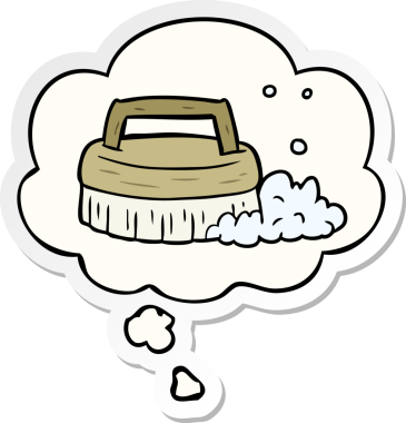 Düşünce baloncuğuyla fırçayı bir insan tarafından çizilmiş bir çıkartma gibi fırçalamak.