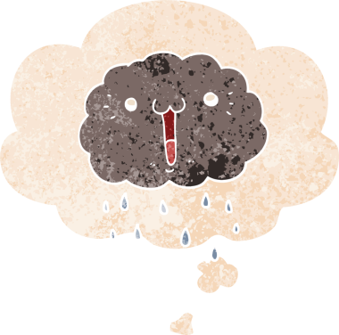 Düşünce baloncuklu karikatür bulutu grunge sıkıntılı retro desen bir insan tarafından çizilmiş