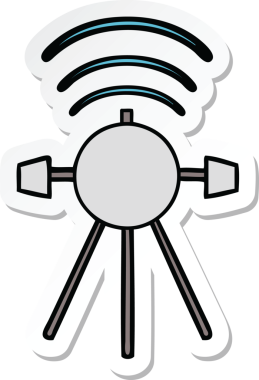 Bir insan tarafından çizilmiş şirin bir çizgi film uydusunun çıkartması.