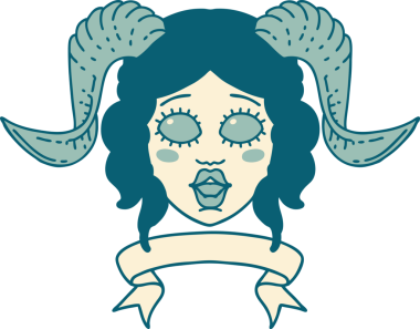 Retro Dövme Biçimi karakter yüzünü bir insan tarafından çizilmiş parşömen pankartıyla düzenliyor