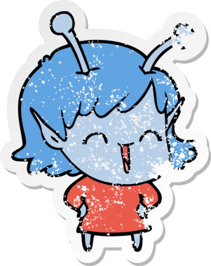 Bir insan tarafından çizilmiş mutlu uzaylı bir kızın sıkıntılı çıkartması.