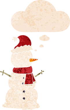 Düşünce baloncuklu kardan adam grunge sıkıntılı retro desenli bir insan çizimi