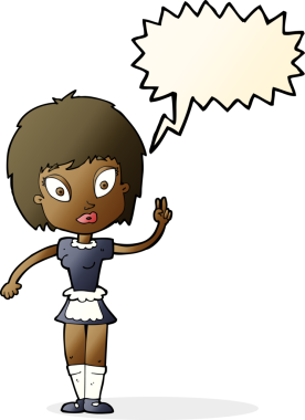 Bir insan tarafından çizilmiş konuşma balonu olan çizgi film hizmetçisi.