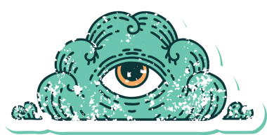 Bir insan tarafından çizilmiş her şeyi gören bir göz bulutunun sembolik dövmeli resmi.