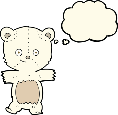 Bir insan tarafından çizilmiş düşünce baloncuklu şirin kutup ayısı.